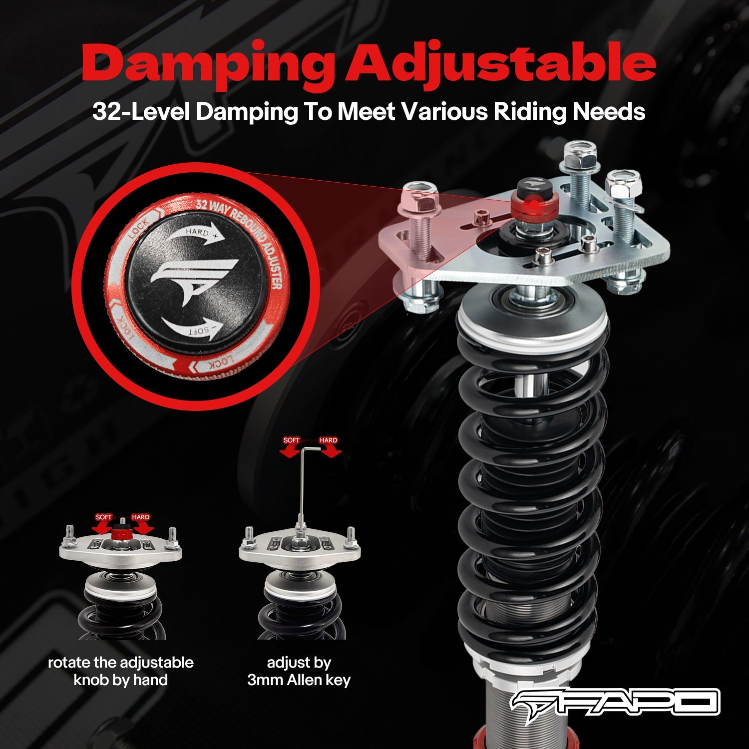 32-Level Damping Coilover for Ford Fairmont 81-83 & Ford Mustang 3rd Gen 1979-1993 PF017130