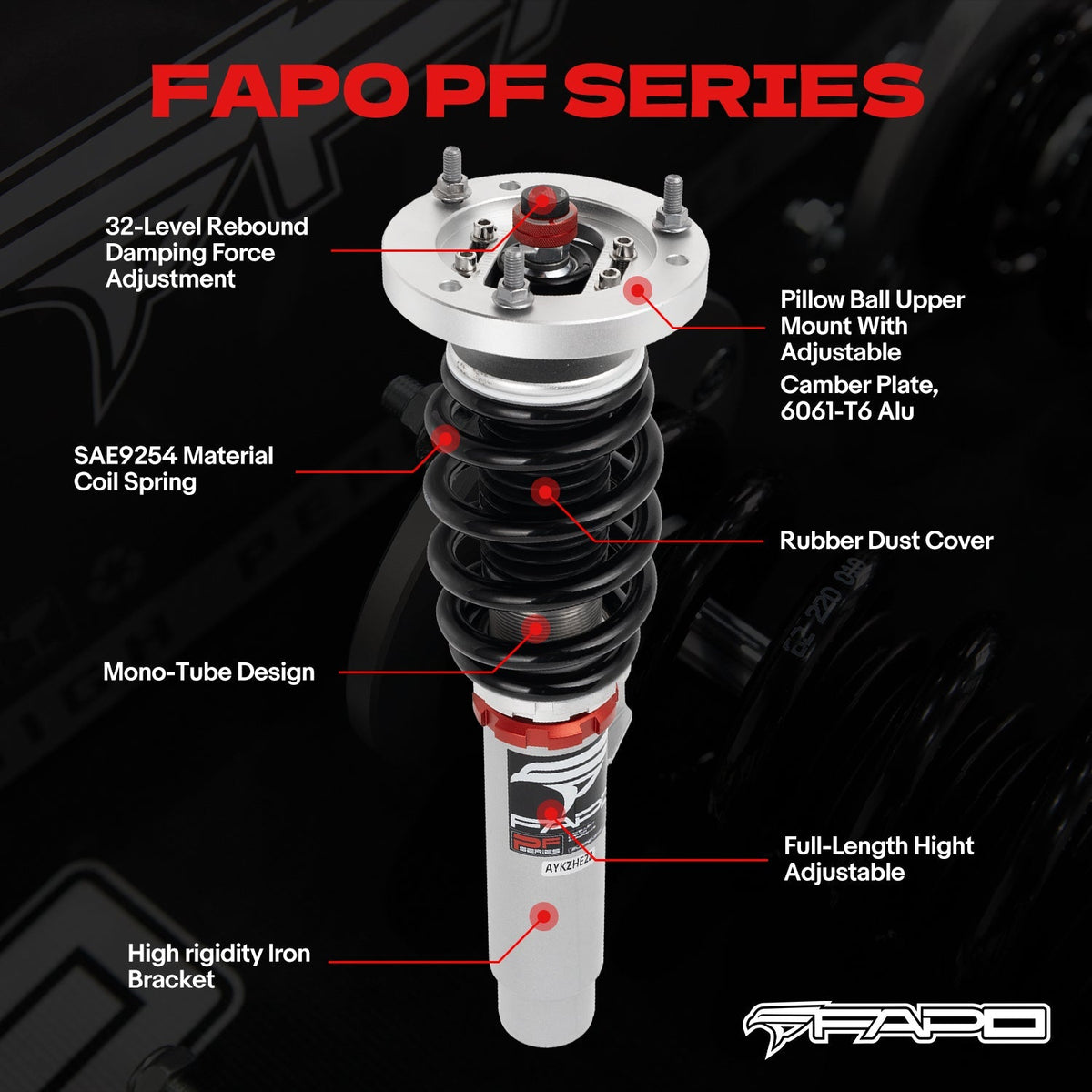 PF Custom 32-Way Adjustable Damping Coilover for BMW 3 Series 4th Gen (Rear Integrated) E46 (non-M) 1997-2006 PF026130-CUSTOM