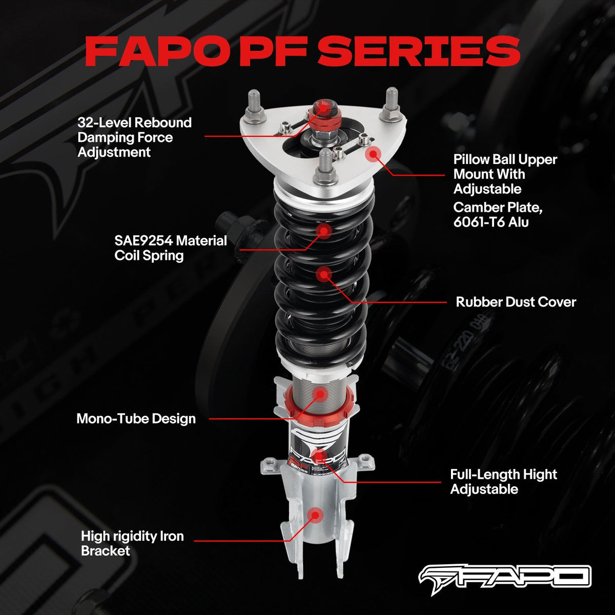 PF Custom 32-Way Adjustable Damping Coilover for Ford Mustang 6th Gen 2.3T/5.0L (without electronic damping) S550 2015-2023 PF027430-CUSTOM